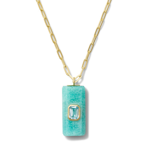 Amazonite + Blue Topaz Azure Tile Pendant