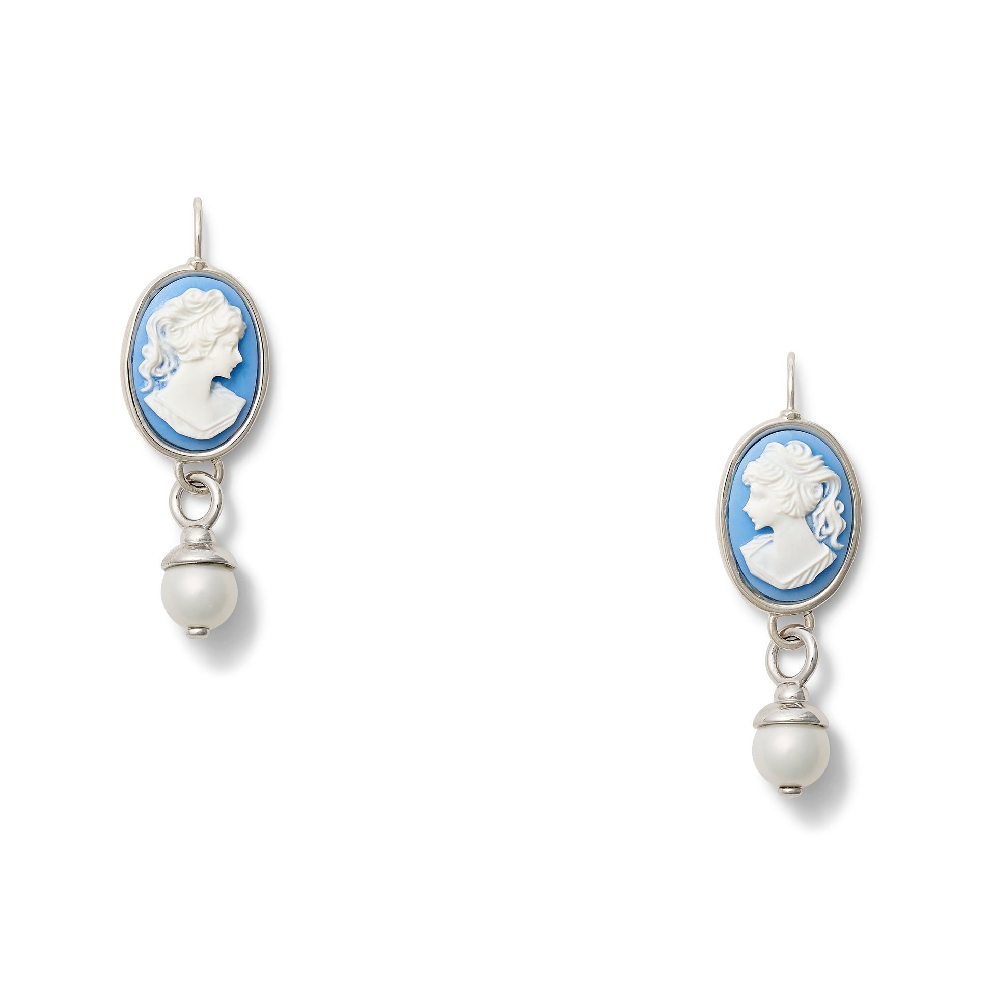 Classic Cameo Sterling + Pearl Dangle Drop Earrings