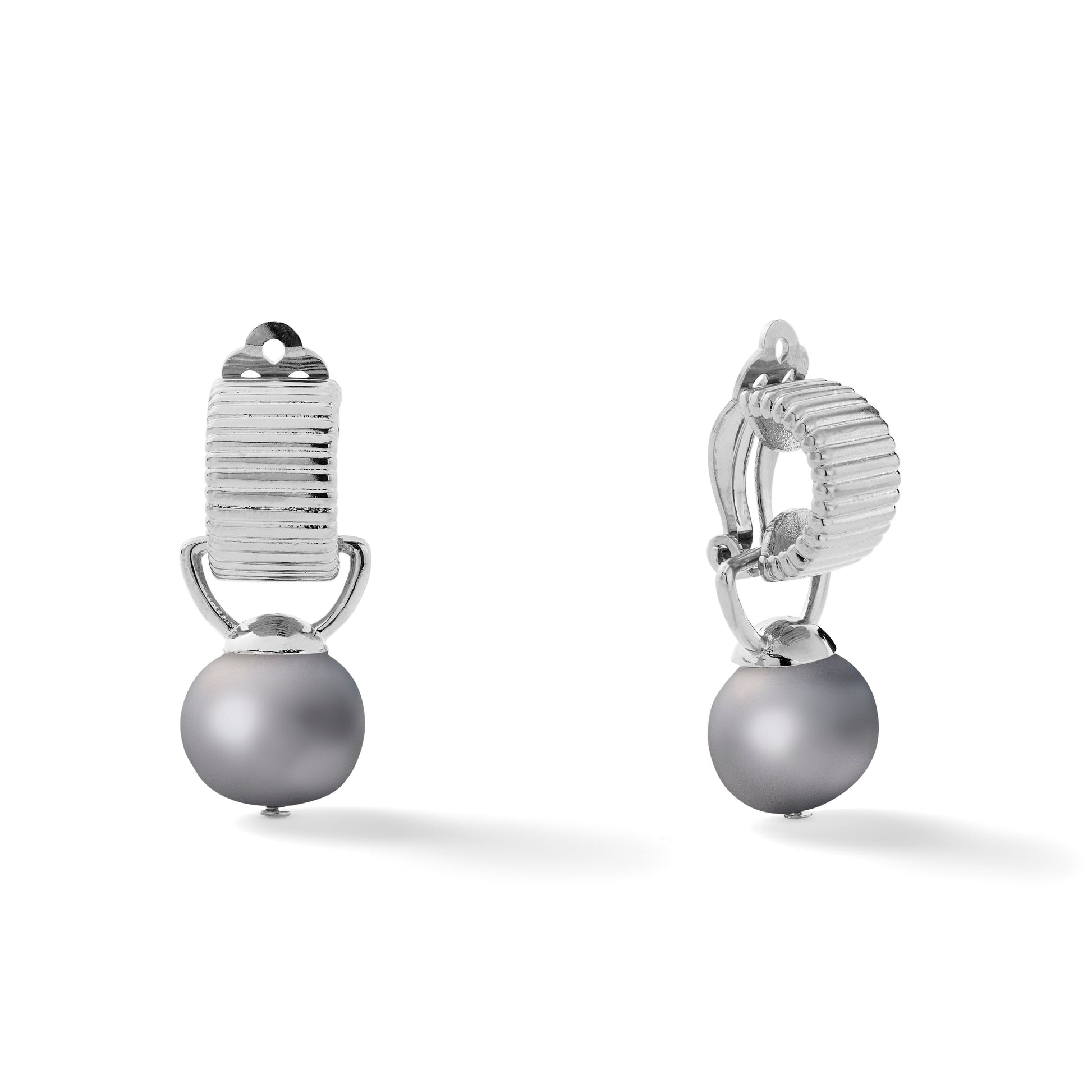 Scalloped Sterling Clip On Earring with Pebble Pearl Drop