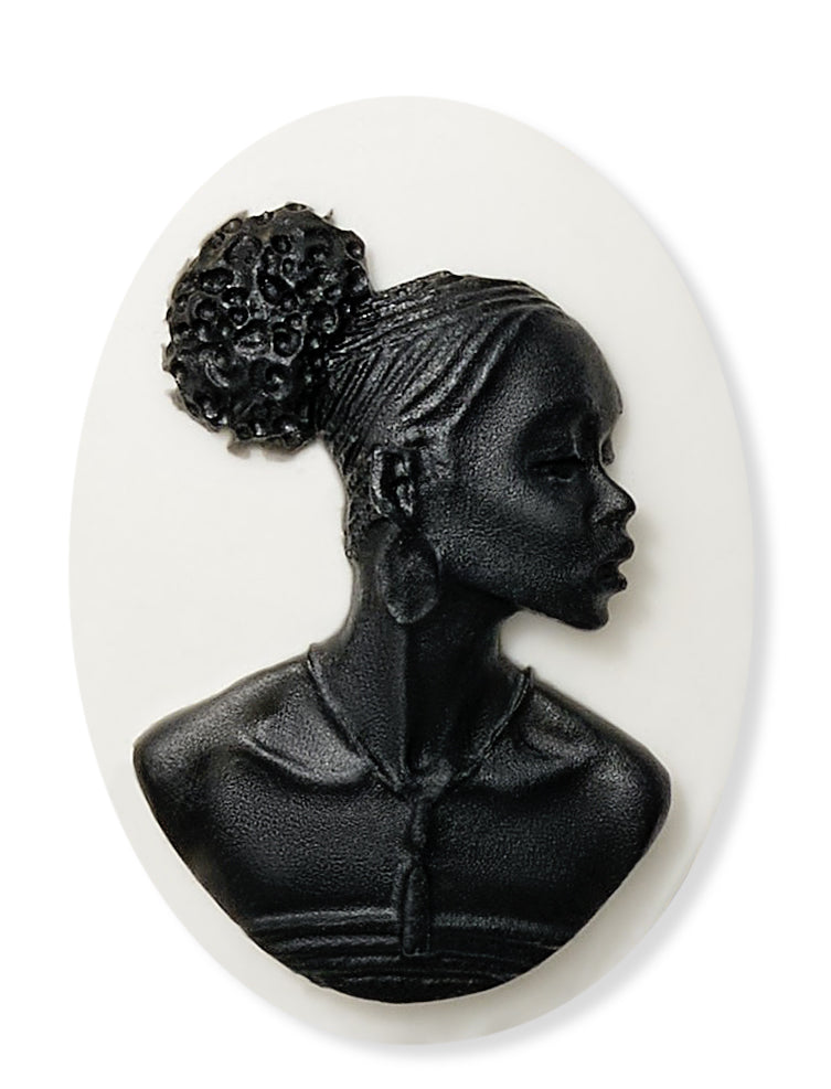 Black silhouette of a woman's profile on a white background