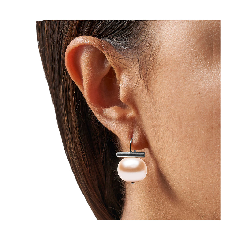 Petal Pebble Pearl Earring-Medium Sterling