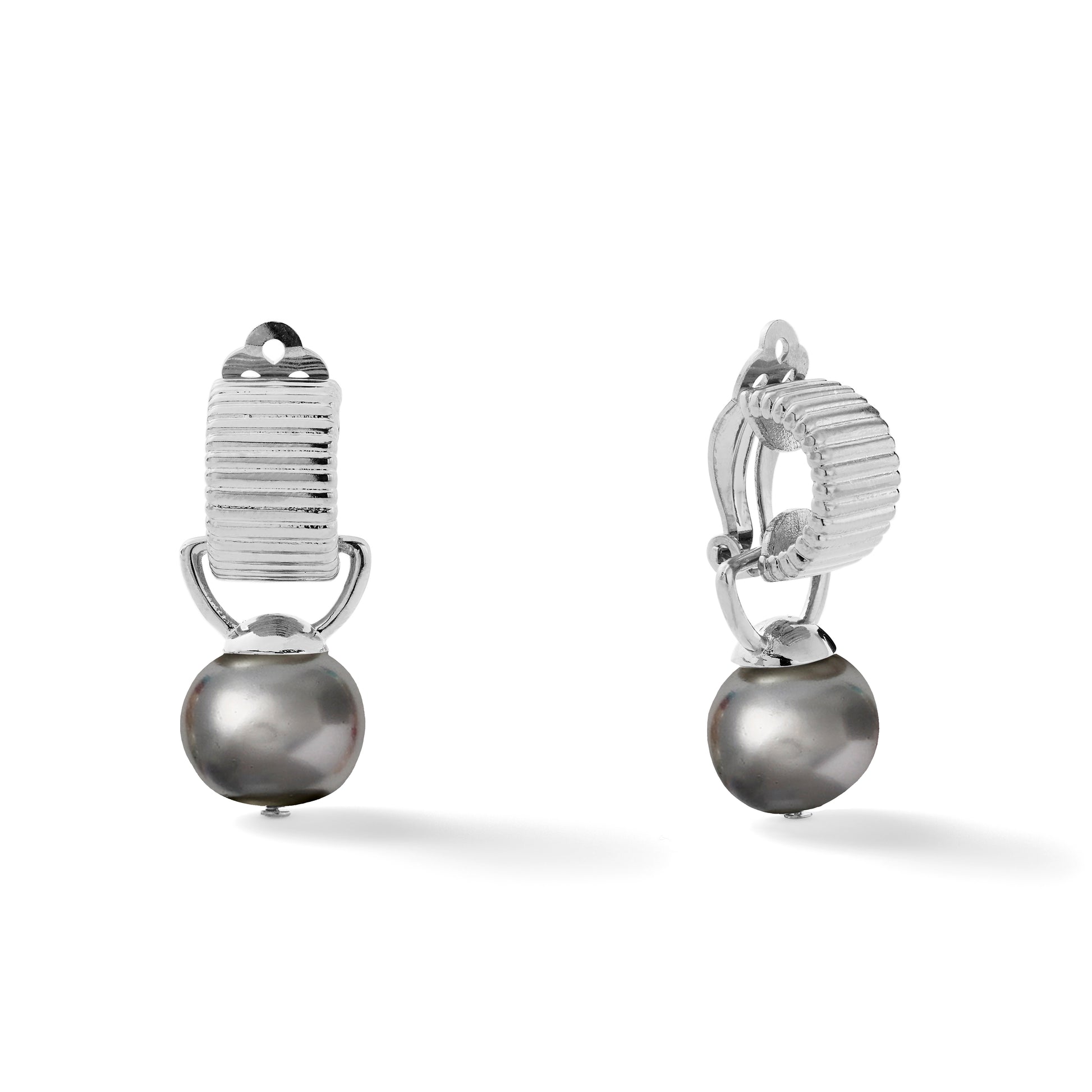 Sterling Scalloped Ear Clips with Detachable Drop Medium