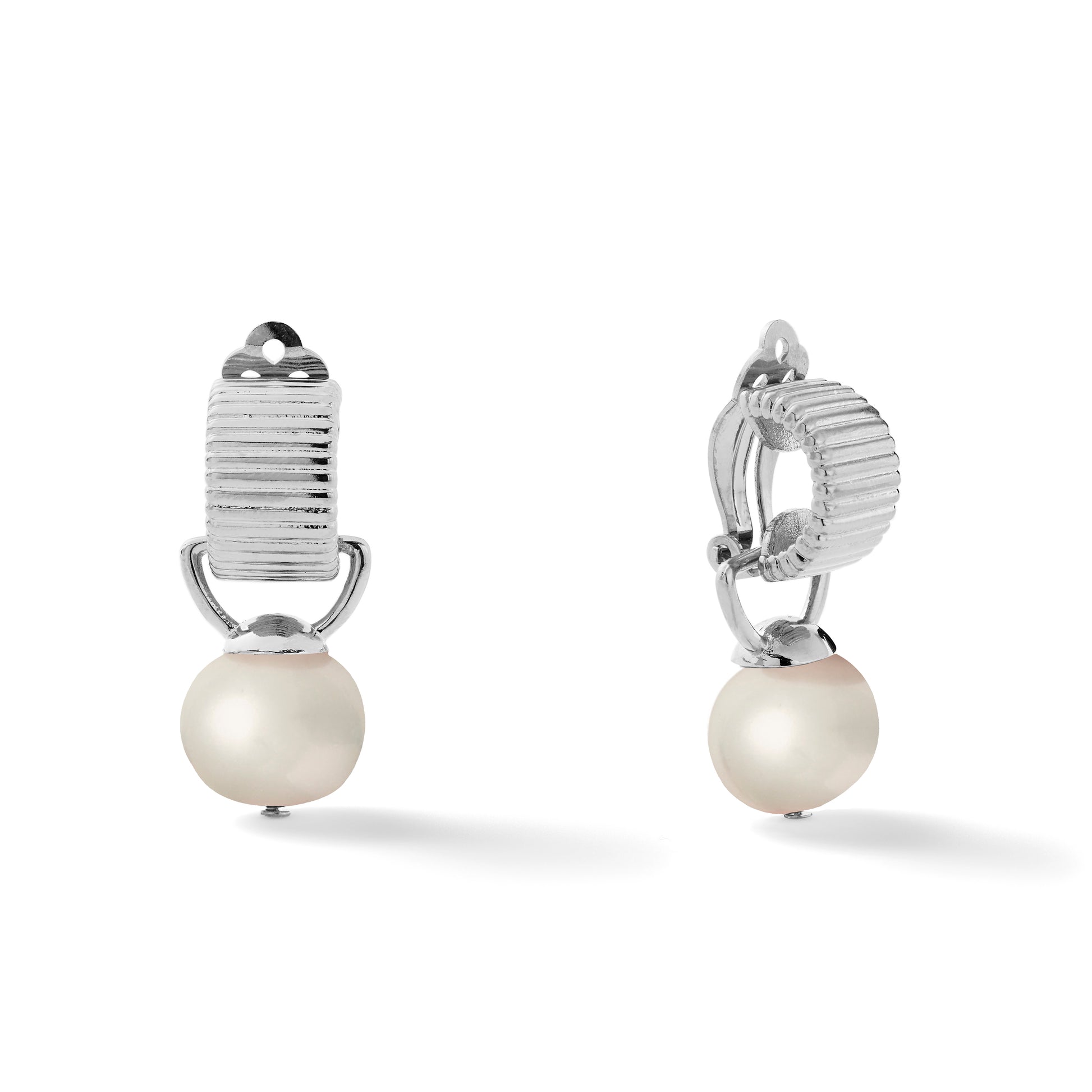 Sterling Scalloped Ear Clips with Detachable Drop Medium