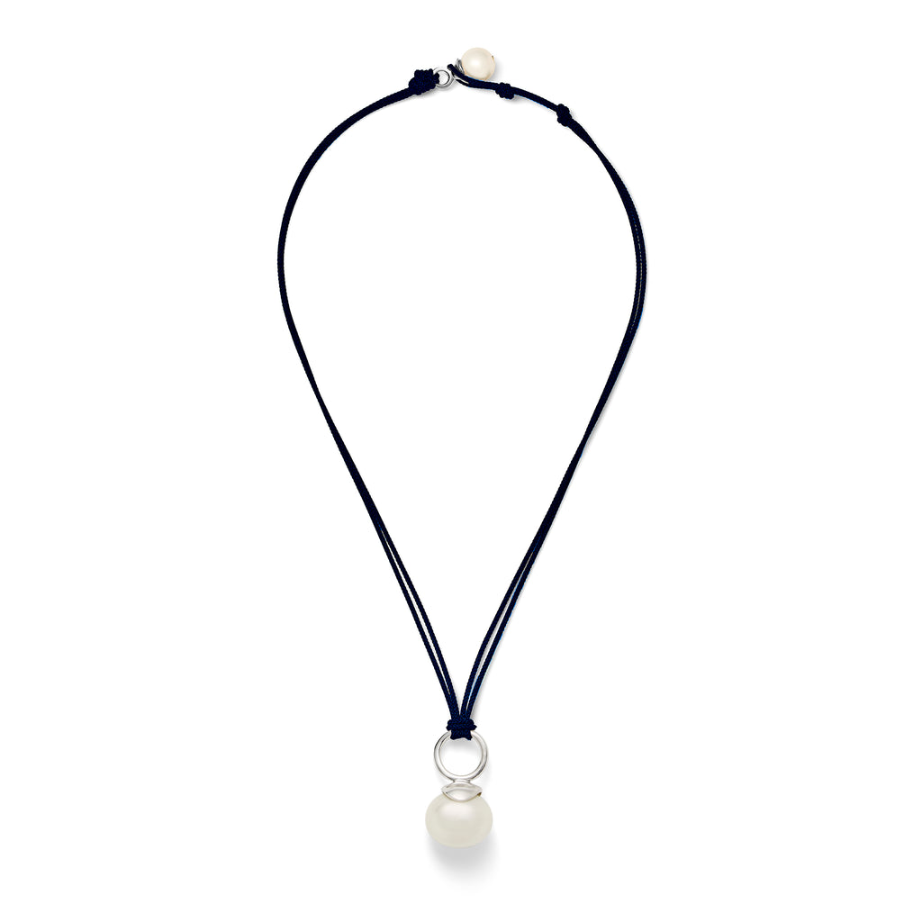 Pebble Pearl Cord Pendant Sterling