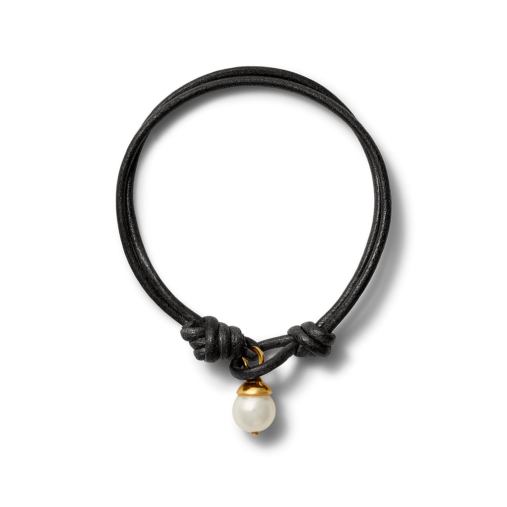 Tuxedo Black + Pearl Leather Teeny Bracelet