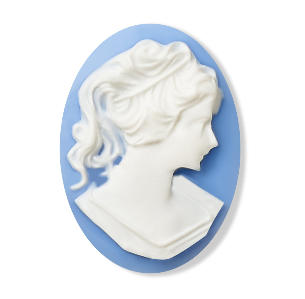 Cameo with a classical profile on a blue background
