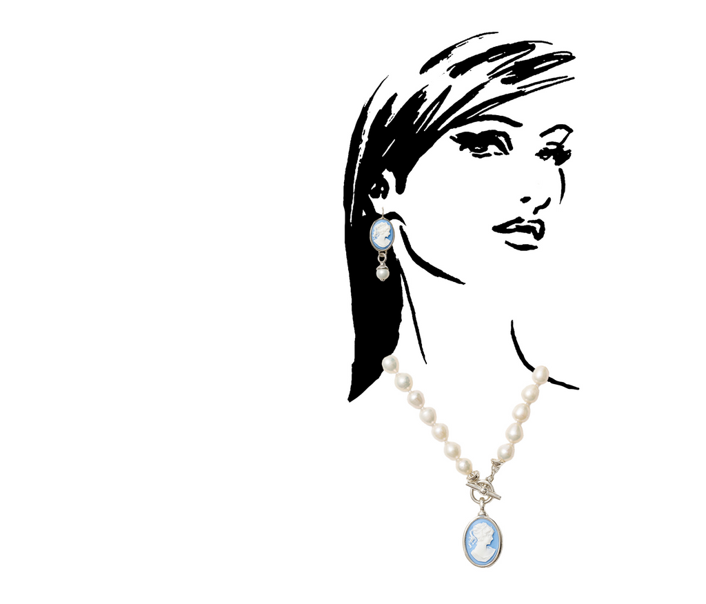 Classic Cameo Sterling + Pearl Dangle Drop Earrings