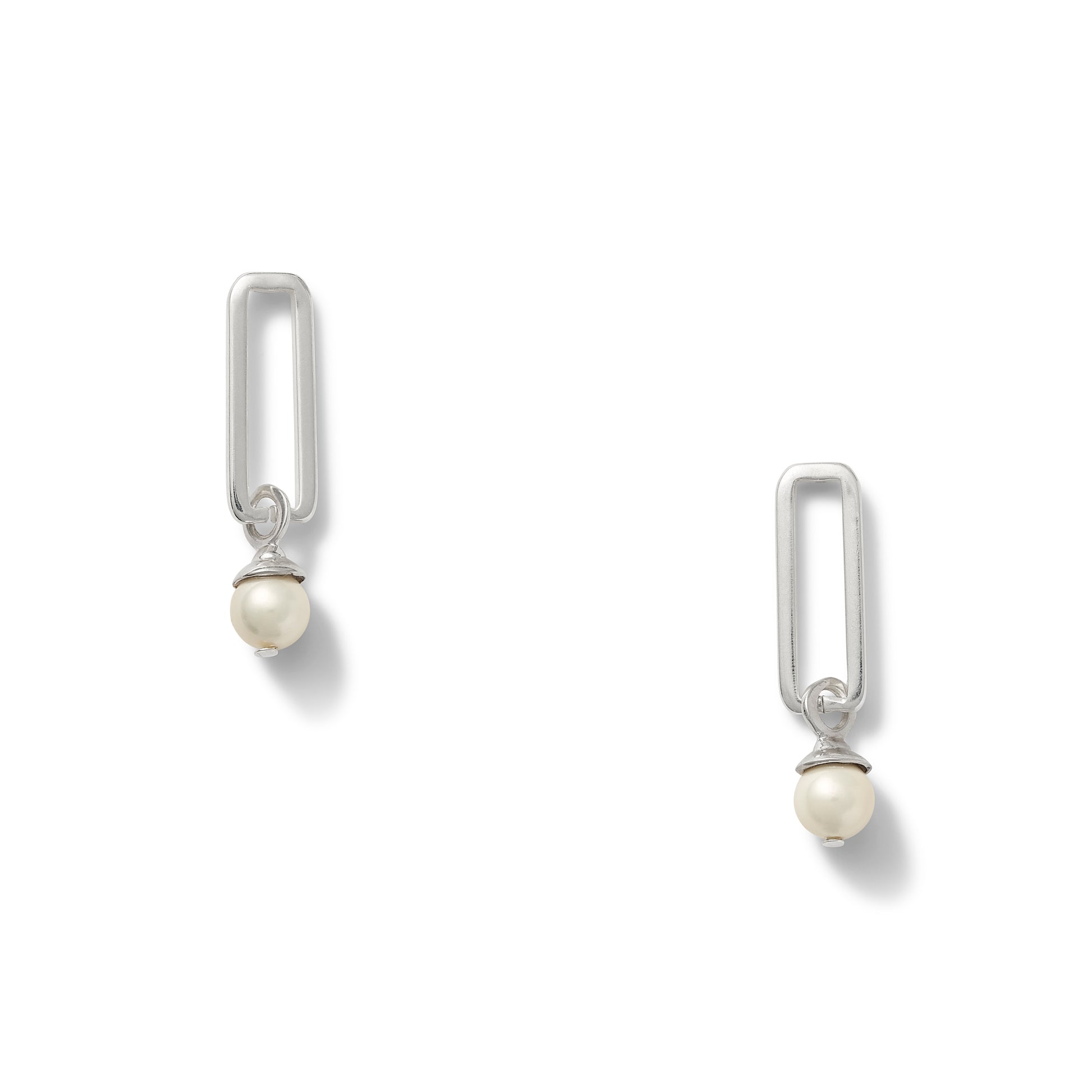 Boxy Silver + Pearl Earrings